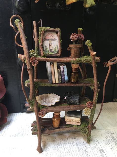 Faery Bookshelf Piece Set With Crystals And Accessories Miniature