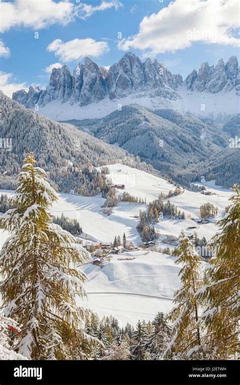 Winter Snow St Magdalena Village Geisler Spitzen 3060m Val Di