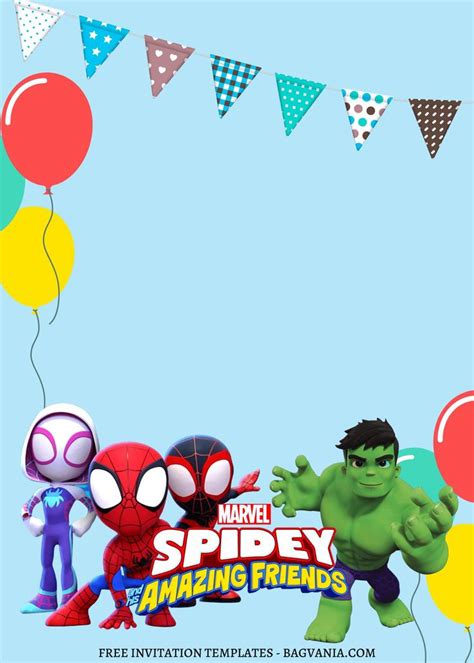 9 Marvel Spidey Friends Canva Birthday Invitation Template