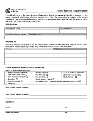 Fillable Online Adapted Services Registration Form Cegepgim Ca Fax