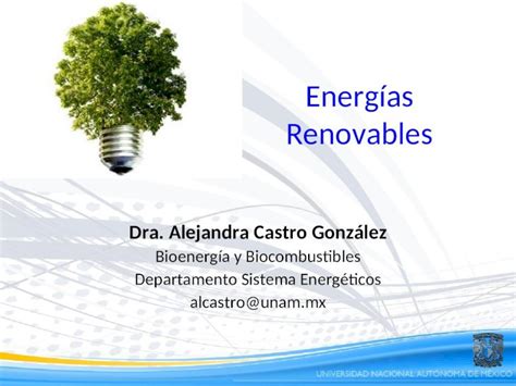 PPT Energías Renovables Dra Alejandra Castro González Bioenergía y