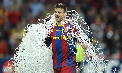 Barcelona Defender Gerard Piqu Takes The Goal Net Home As A Memento