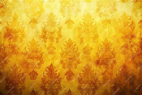 Premium Photo | A yellow wallpaper with a pattern of flowers on it