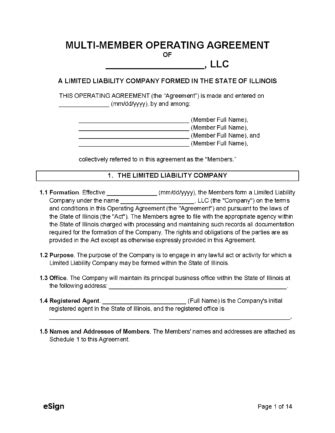 Free Illinois Llc Operating Agreement Template Pdf Word