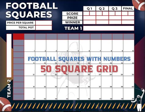 Football Squares Bundle 100 Squares Grid Football Boxes Super Squares Football Pool Template