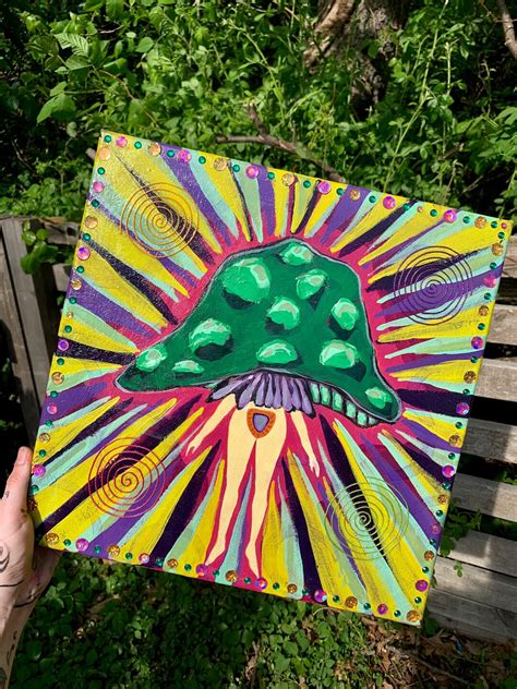 Psychedelic Mushroom Art Trippy Mushroom Painting Mixed Etsy