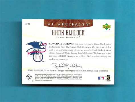 Ud Artifacts Game Jersey Card Al Hb Hank Blalock Texas Rangers