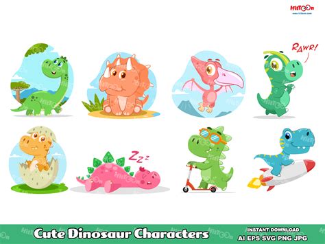 Cute Baby Dinosaurs Cartoon Characters Graphic by HitToon · Creative ...