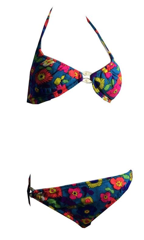 Floral Print Hip Hugging Halter Top Bikini Circa 1970s Halter Bikini