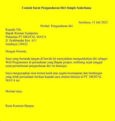 Contoh Surat Pernyataan Berhenti Abt Surat Lamaran Kerja Desain