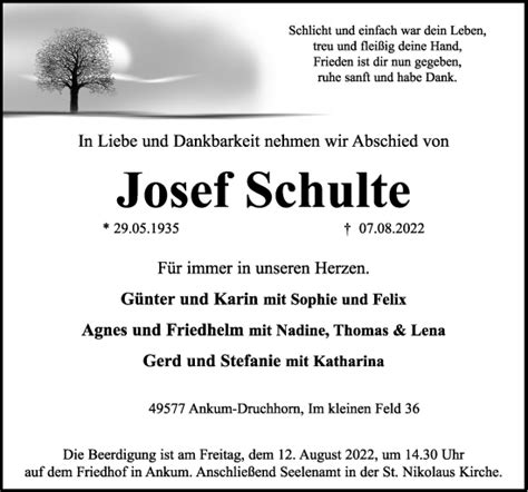 Traueranzeigen Von Josef Schulte Noz Trauerportal