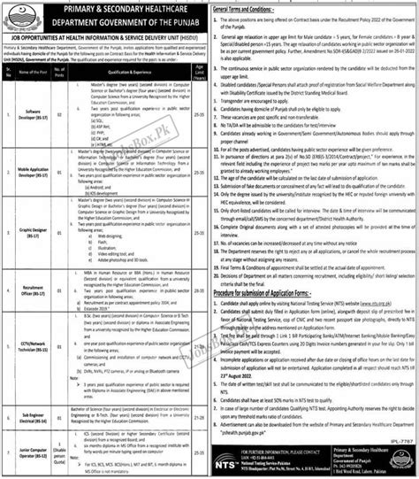 Primary And Secondary Healthcare Department Punjab Jobs August 2022