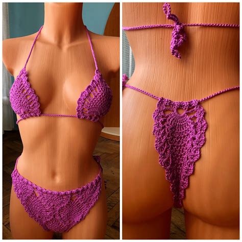 Sexy Crochet Bikini Set 2 Pieces Knitted Swimsuit With Thong Bottoms Crochet Dress Crochet