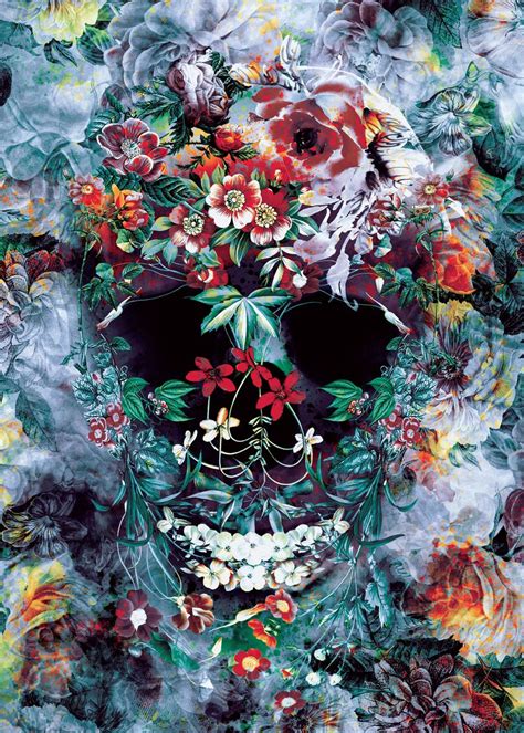 Skull Flower Poster Picture Metal Print Paint By Riza Peker Displate