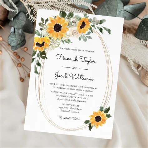 Elegant Sunflowers Eucalyptus Wedding Invitation Zazzle