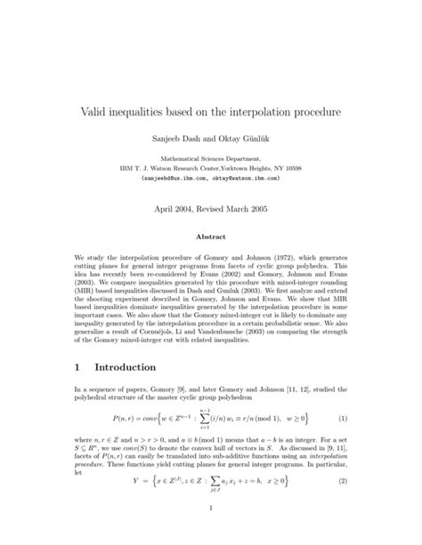 Valid Inequalities Based On The Interpolation Procedure Unl Uk