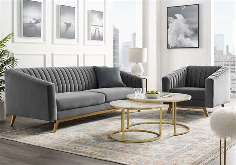 Saskia Grey Velvet Sofa Gold Legs