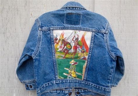 Levi Denim Cowboy Jacket Vintage Barkcloth Fabric Country Western