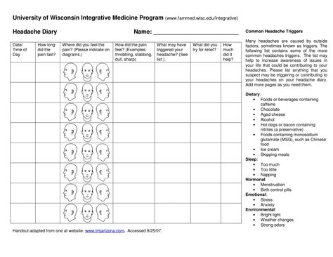 Free Printable Headache Diary Templates PDF Excel