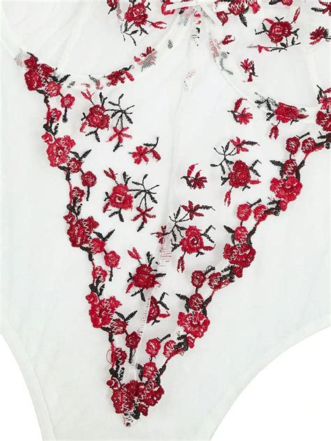 Shein Florallove Lingerie De Bodysuit De Pel Cia De Malha Transparente