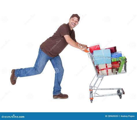 Happy Man With Shopping Cart Stock Photo Image Of Male Celebrating