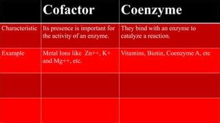 Difference Between Coenzyme Vs Cofactor PPT