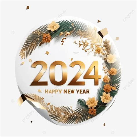 Golden 2024 Happy New Year Sticker With Decorations 2024 Happy New