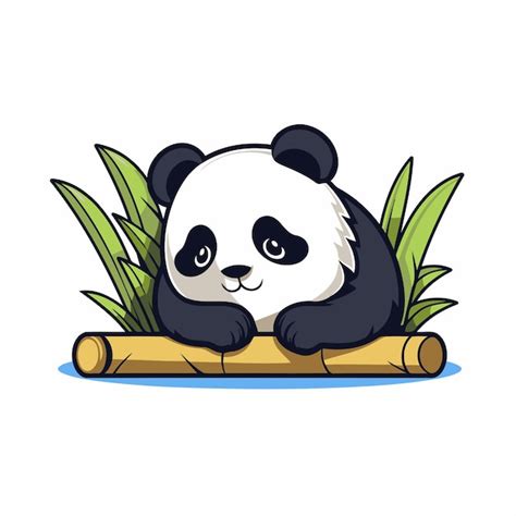 El oso panda sentado en el bambú ilustración vectorial en estilo de