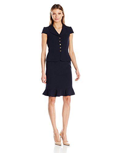 Tahari By Arthur S Levine Women S Crepe Skirt Suit With Ruffled Collar