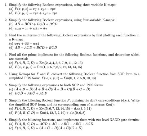 Solved Simplify The Following Boolean Expressions Using Chegg