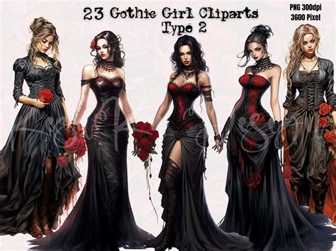 Gothic Girl Cliparts Type 2, Black Gothic Cliparts, Gothic PNG, Black ...