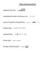 Math Formula Sheet Docx Math Formula Sheet Quadratic Formula