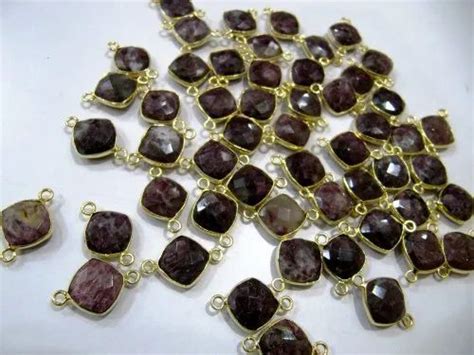 Natural Gemstone Cushion Square Shape Double Loop Bezel Connectors Gold