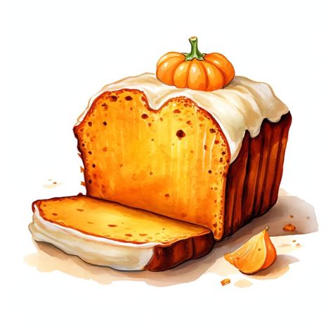 Premium AI Image | beautiful Pumpkin spice pound cake slice watercolor ...