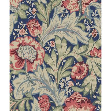 Seabrook Designs Marine Blue And Watermelon Acanthus Garden Unpasted