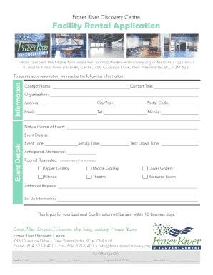 Fillable Online Facility Rentals Fraser River Discovery Centre Fax