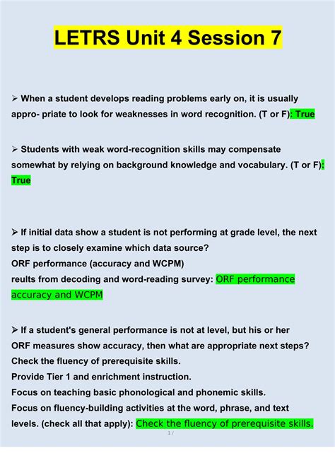 Letrs Unit Session Questions And Answers Verified