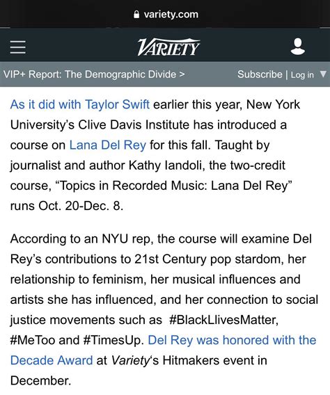 Lana Del Rey Course Launched At New York Universitys Clive Davis