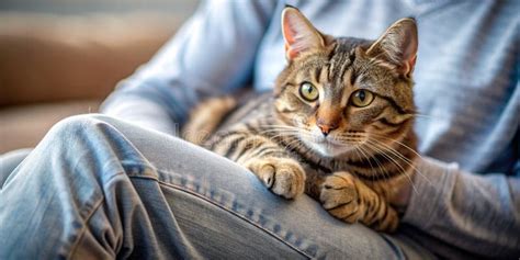 Tabby Cat Lying On Lap Receiving Affection AI Generative Stock