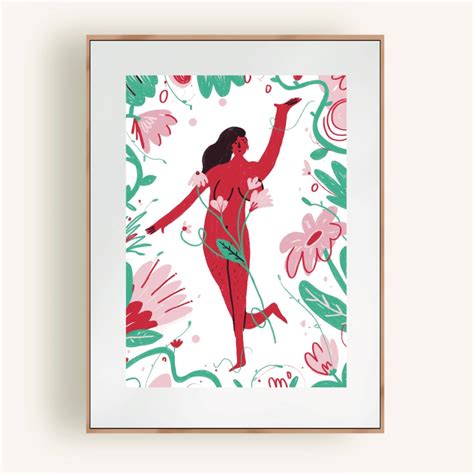 Fun Floral Naked Lady Illustration Art Print Etsy