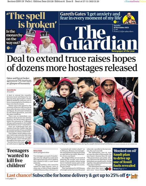 Guardian Front Page 28th Of November 2023 Tomorrows Papers Today