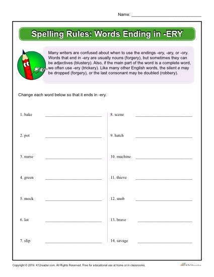 Spelling Rules Words Ending In ERY