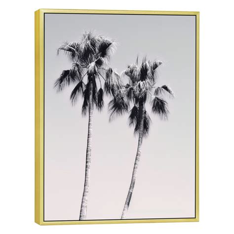 Nawypu Framed Canvas Print Wall Art Duotone Black White Beach Palm