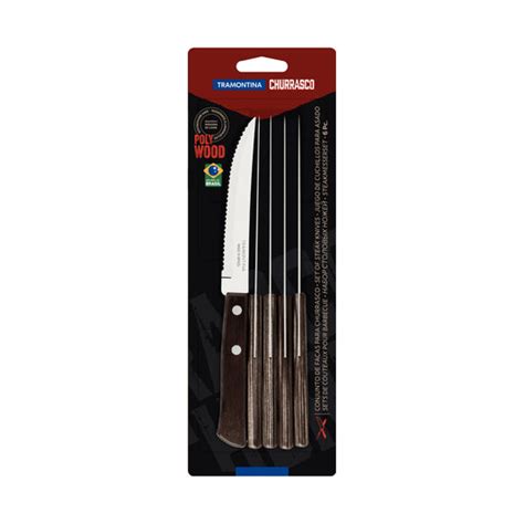 Tramontina 6 Piece Set Of Steak Knives Brown Polywood Handles