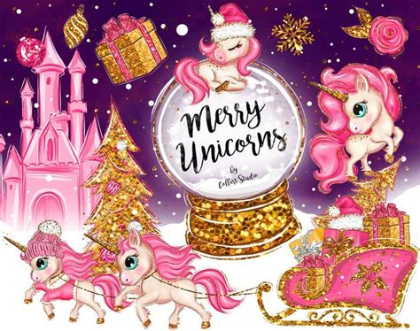 Christmas Unicorn Clipart Xmas Illustrations Unicorns Clip Etsy In