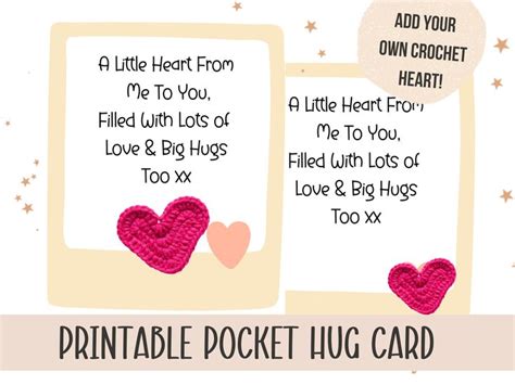 Printable Pocket Hug Crochet Card Crochet Pocket Hug Template Poem