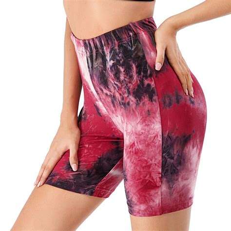 Women S Fashion Tie Dye Red High Waist Nude Yoga Pants Sport Fitness