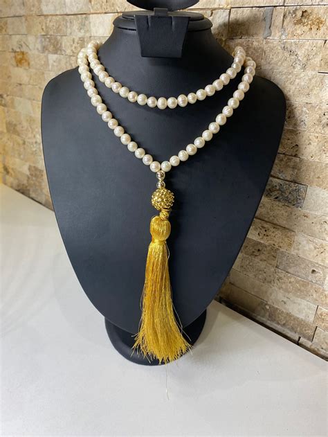 Long Pearl Tassel Necklace Long Pearl Beaded Necklace White Etsy