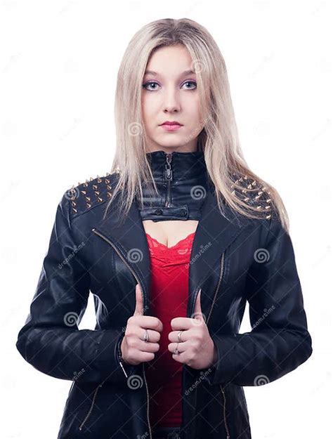 Girl In Leather Jacket Stock Image Image Of Blonde Pretty 38172187