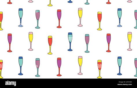 Champagne Glass Flute Hand Drawing Vector Illustration Alcoholic Drink Pop Art Style Stock